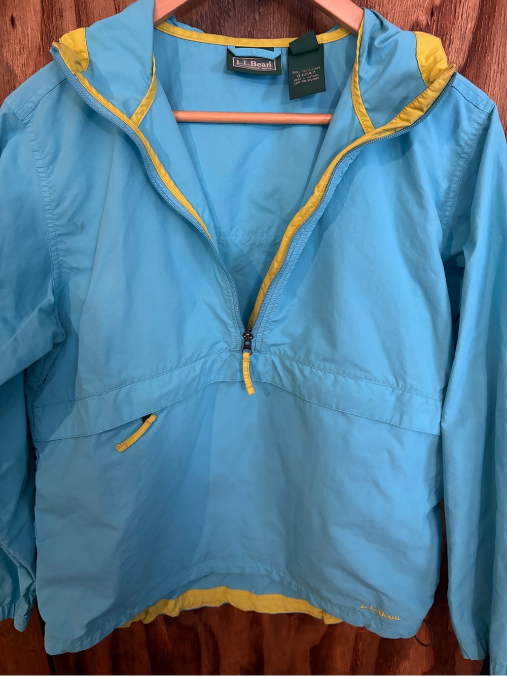 L.L. Bean Women’s Light Blue Windbreaker Jacket with Yellow Trim
